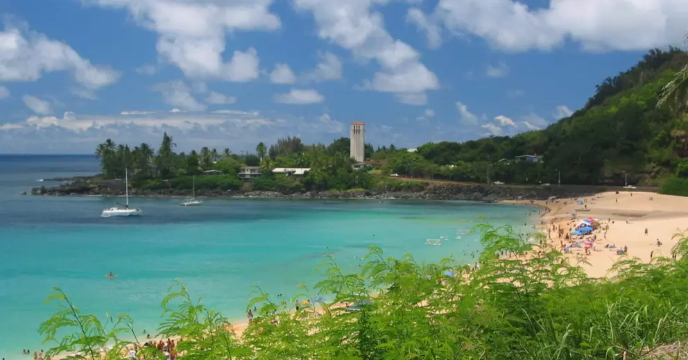 Waimea Bay, as seen from a pullout on Kamehameha Hwy.