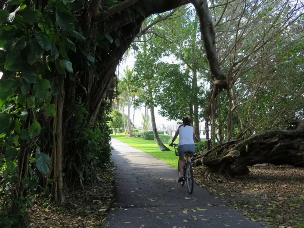 Bike riding along the path.
