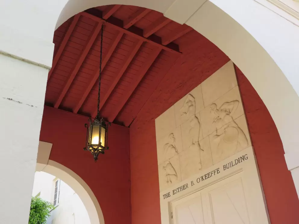 Beautiful entrance to the Esther B. O'Keeffe Building, just outside the gardens.