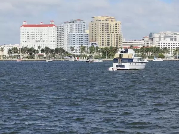 View of the downtown skyline where Seaspray Ave meets the South Lake Trail.