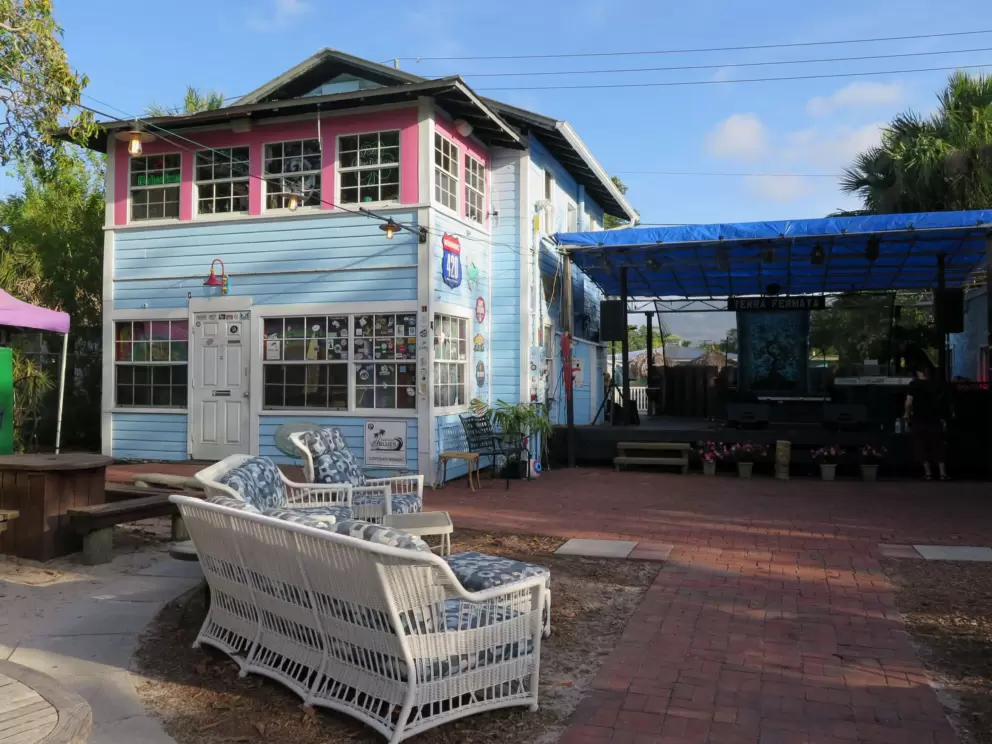 Cute blue building and stage at Terra Fermata.