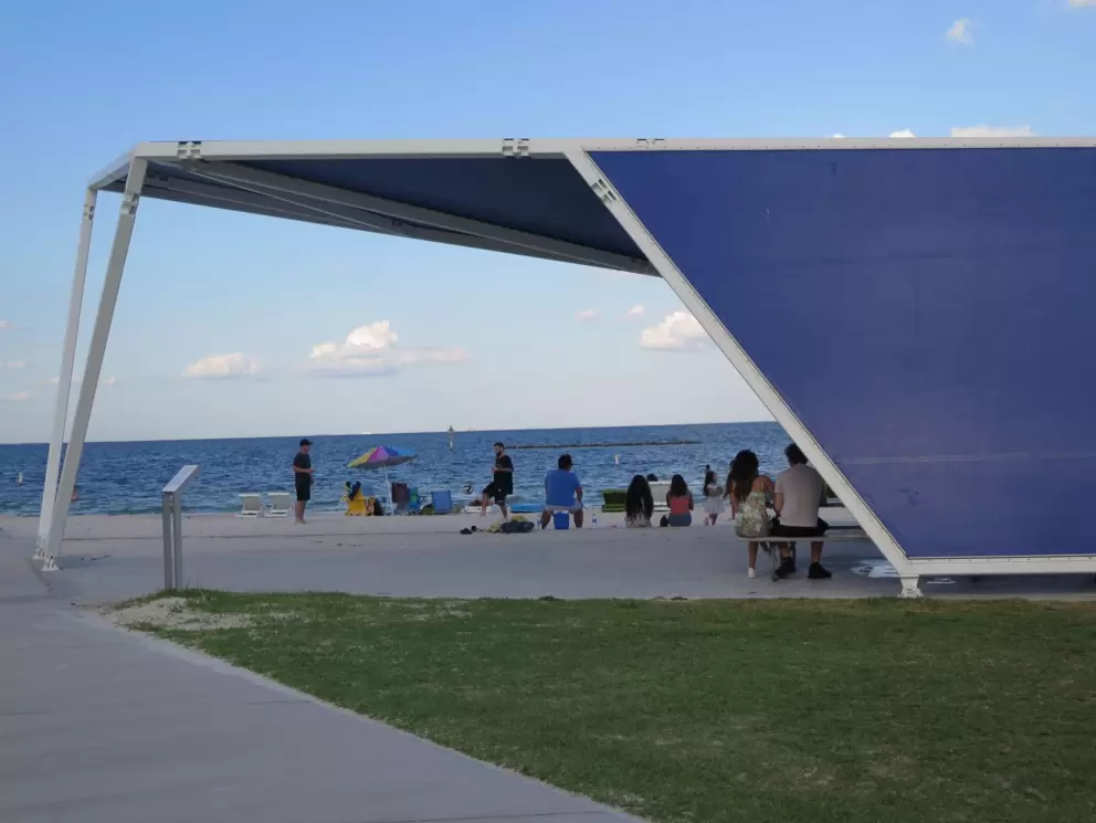 A picnic pavilion at Spa Beach.