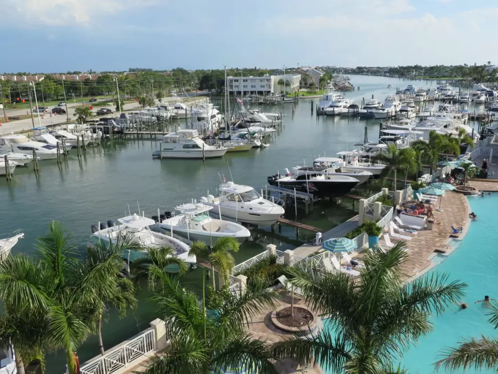 Harbor called Freedom Boat Club, on Tierra Verde, a little island near Fort DeSoto. View from Residence Inn. 
