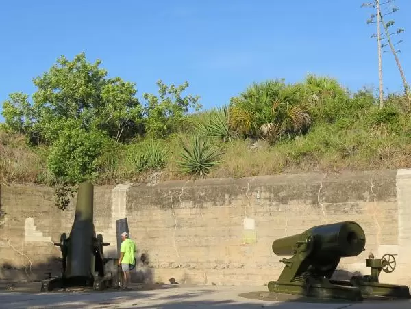 A man checks out one of the mortars.