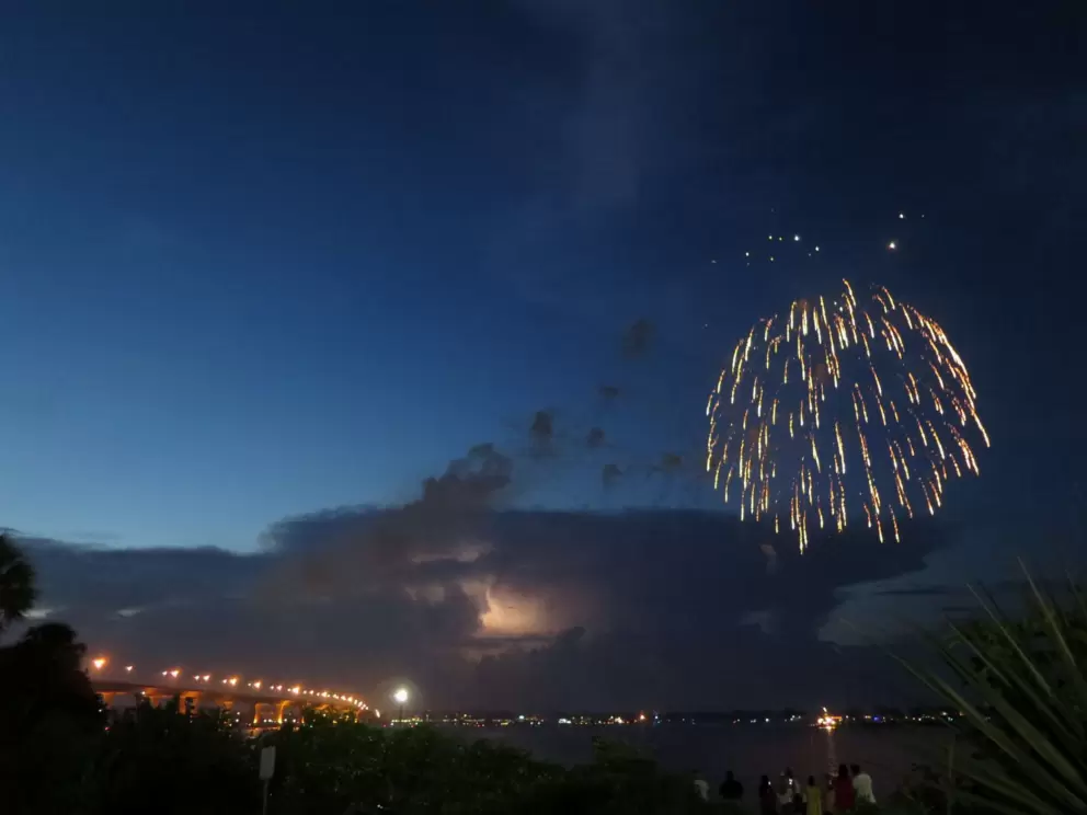 July 4th fireworks as seen from near the boardwalk.