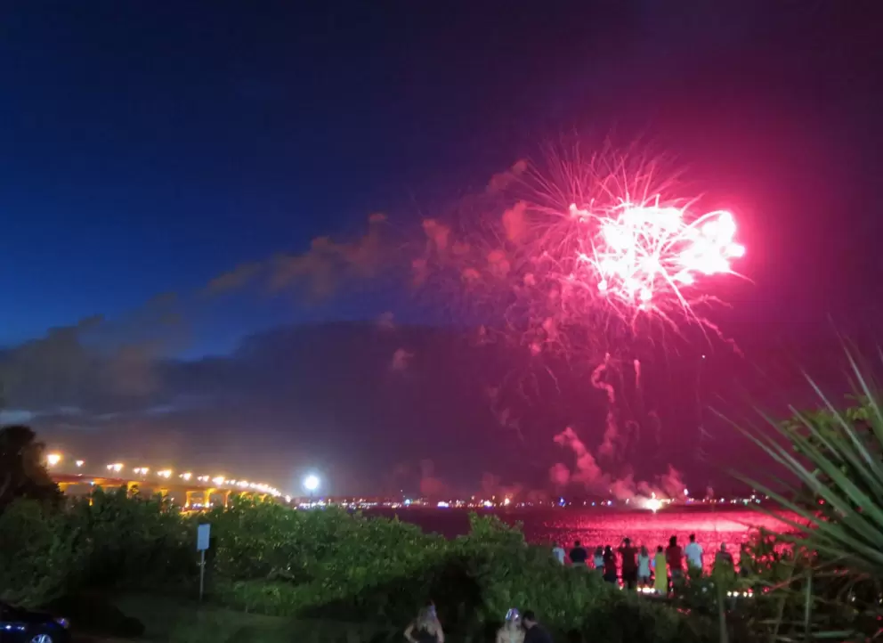 Pink glow on the intracoastal during the July 4th fireworks.
