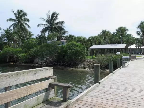 Looking back along the dock at the park.