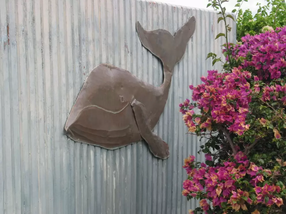 Whale decoration on a gate at Hanapepe Place.