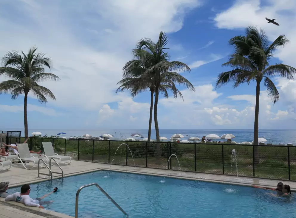 The pool with ocean beyond at Hutchinson Shores Resort.