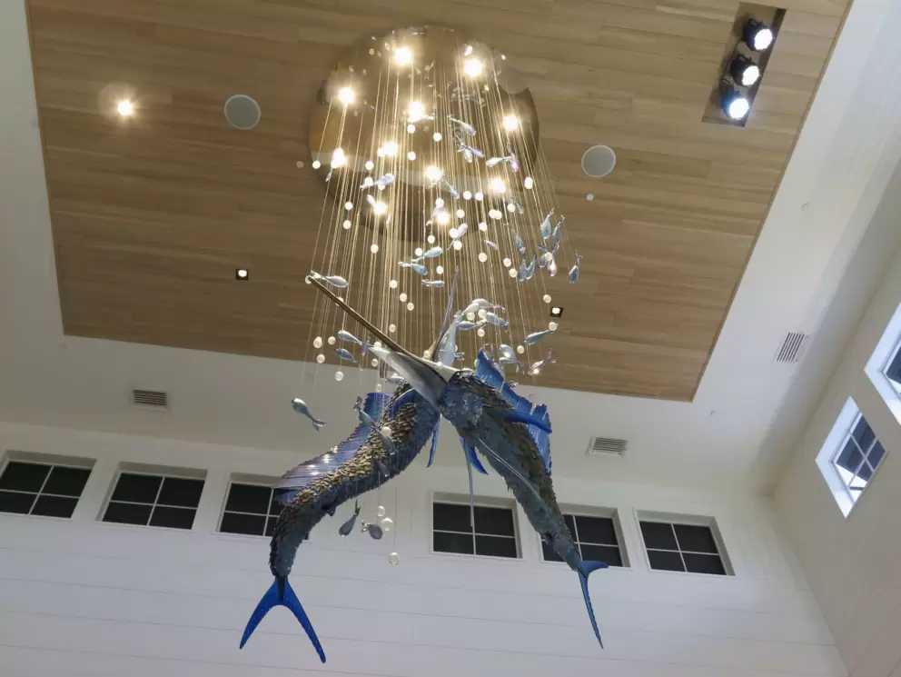 Sailfish chandelier in Hutchinson Shores Resort.