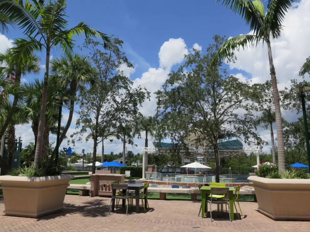 Tables by the amphitheater.