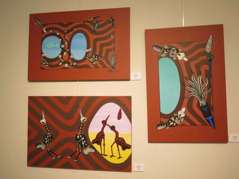 Cranes Dreaming, Pelican Dreaming, and Platypus Dreaming paintings by Biggibilla.