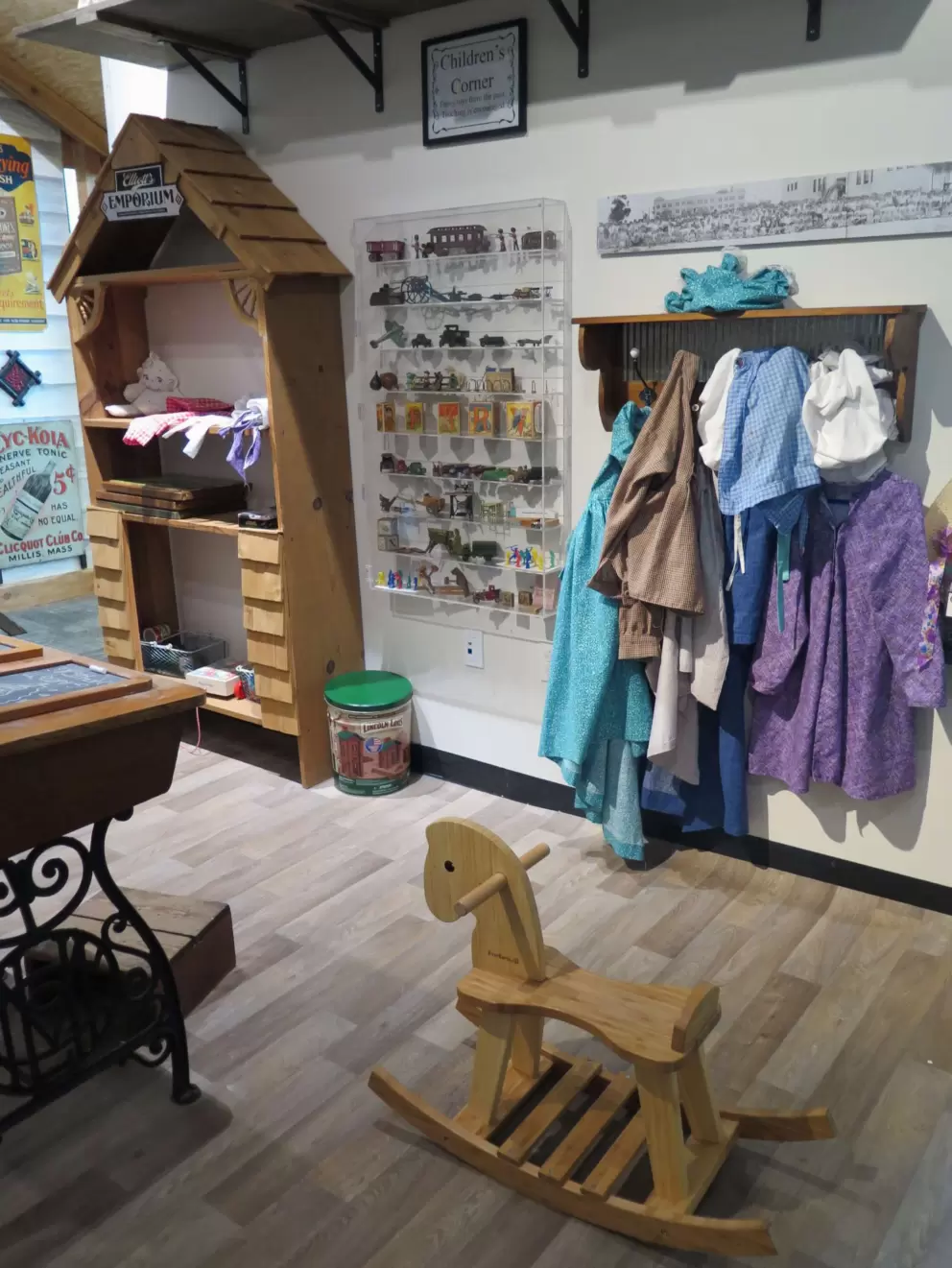 Rocking horse and toys from the past in the Children's Corner.