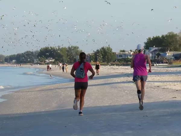 Joggers on the beach.