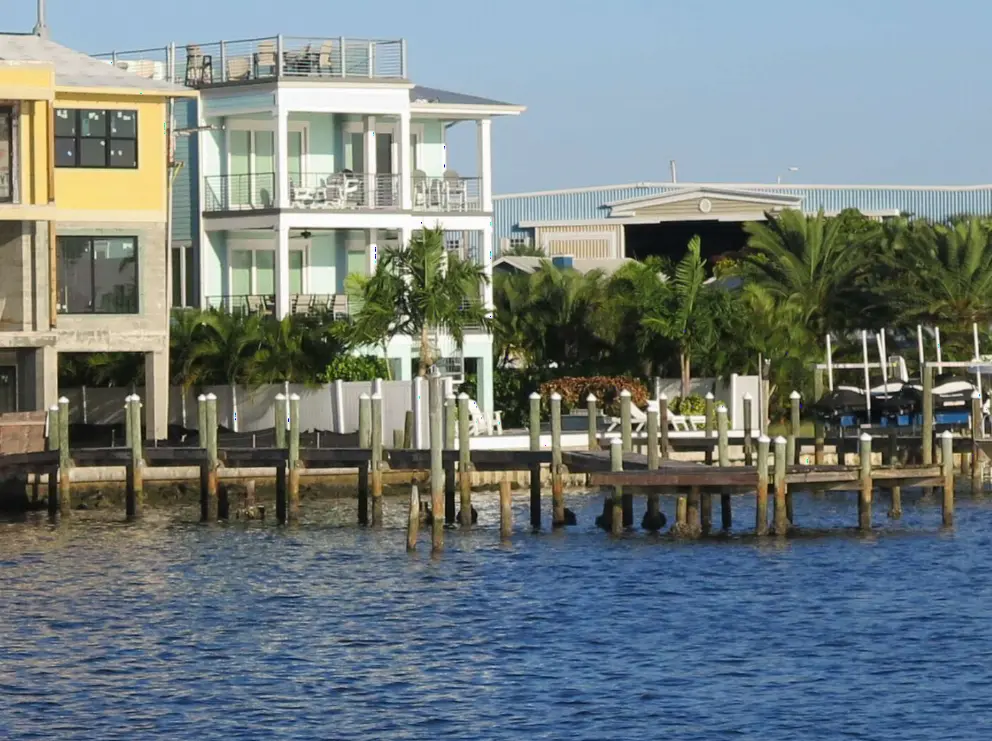 View of waterfront houses, from the pier.
