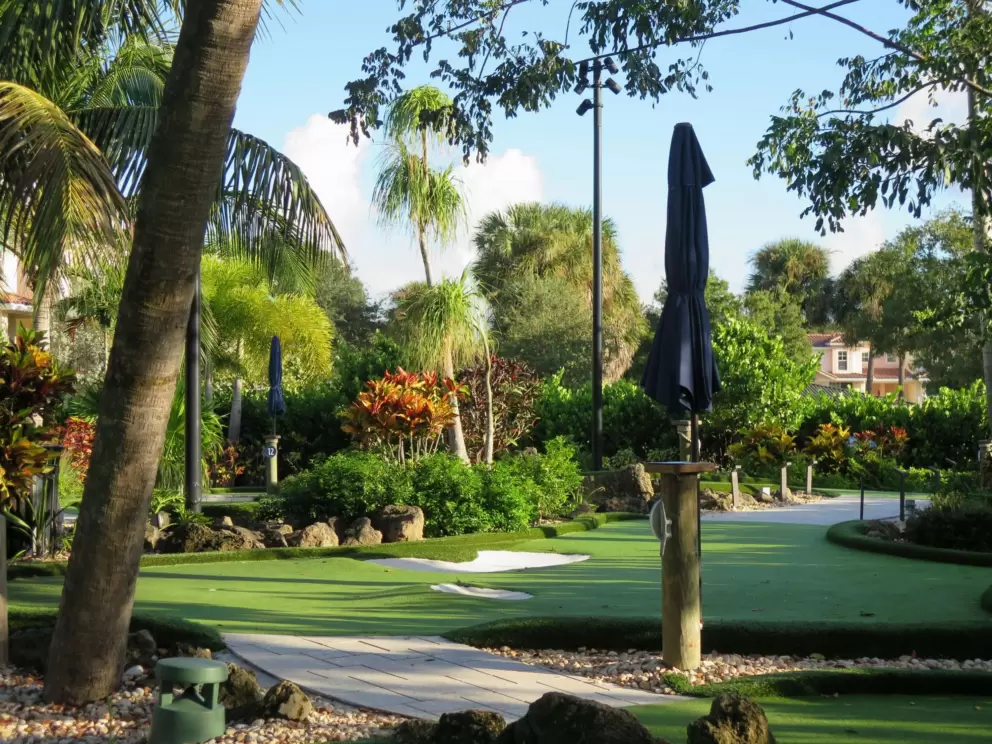 Mini golf in tropical surroundings.