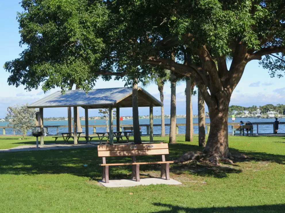 Bench and gazebo.
