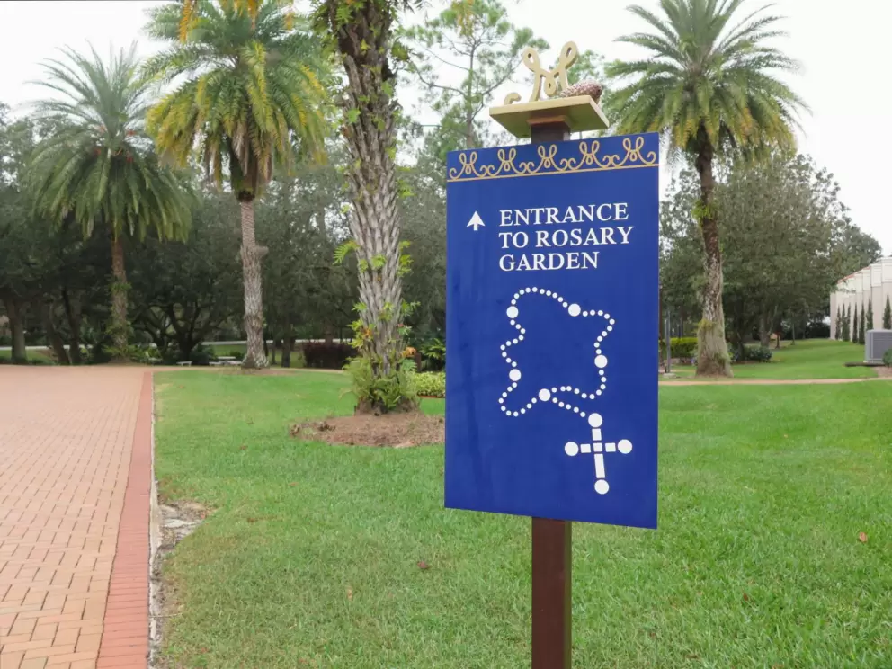 Along the side of the church is a small rosary garden.