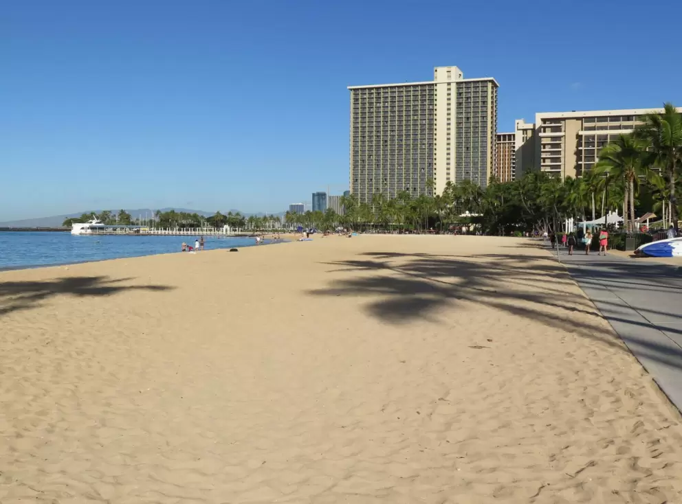Fort DeRussy Beach and its palm tree shadows.