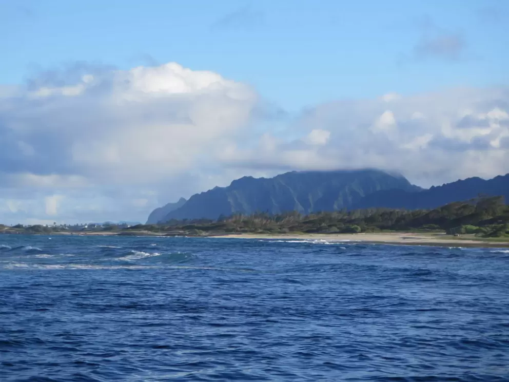 The carved mountains in the distance.