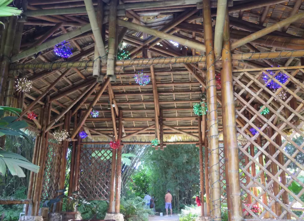 Christmas decorations in the bamboo hut.