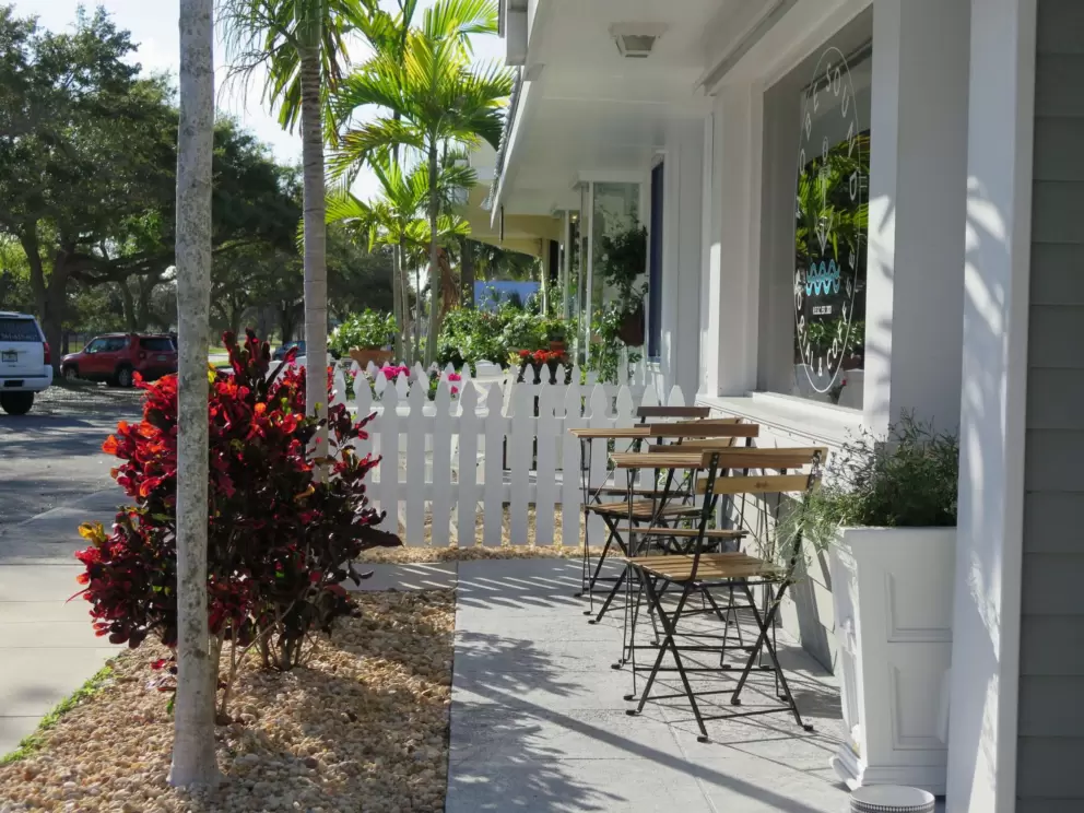 Hobe Sound Social and Coffee has a nice outdoor seating area, just a short walk from the preserve. 