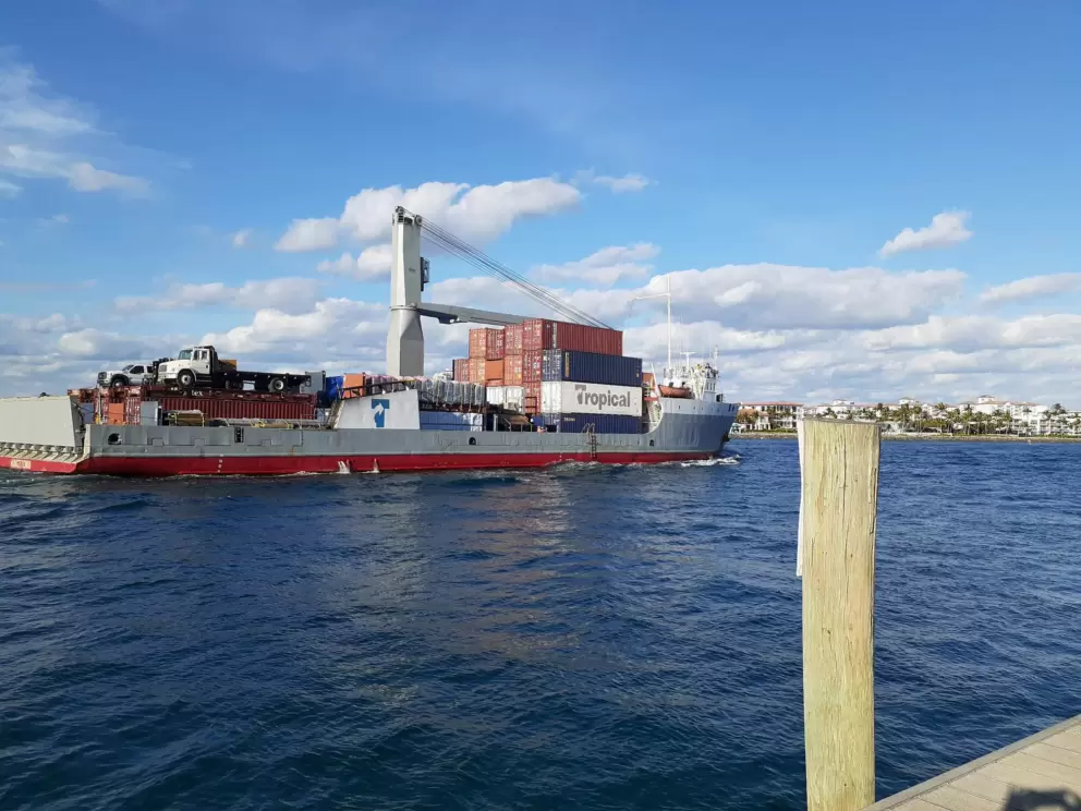 Tropical freight ship.