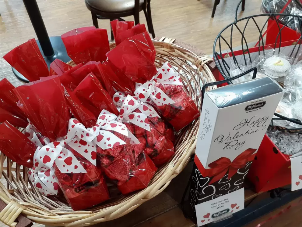 Valentine's Day chocolates at Hoffman's Chocolate Factory, 8 minutes inland. 