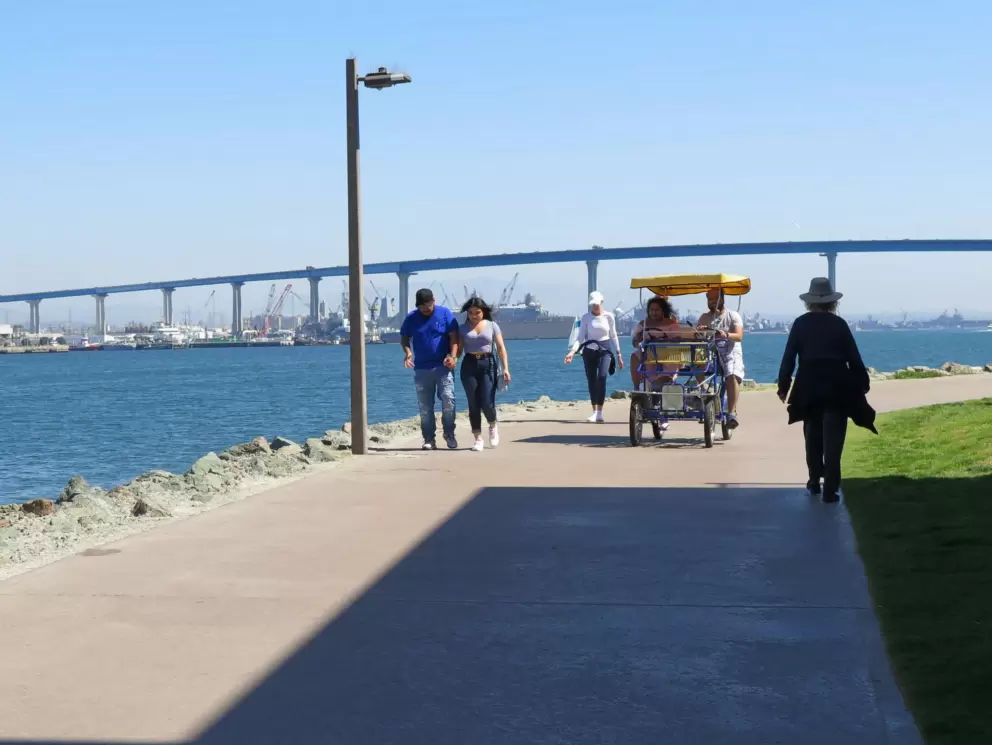 Pedaling along the path.