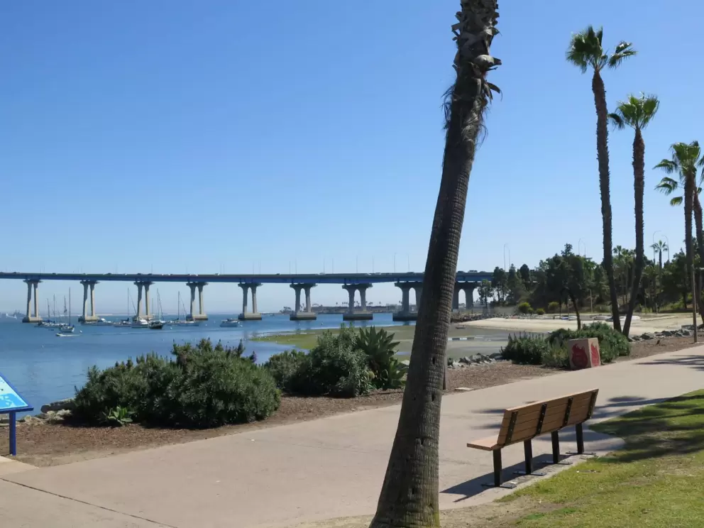 Bench and views of the bridge.