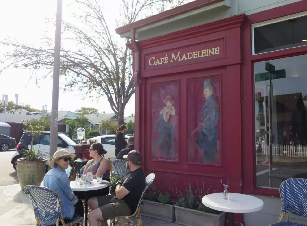 Sitting outside Cafe Madeleine on a Saturday morning.
