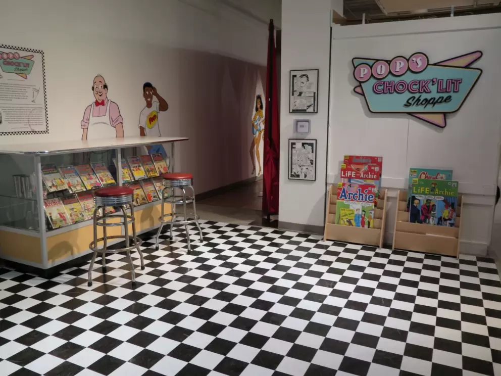 Pop's Chock'lit Shoppe, with its red stools and checkered floor.