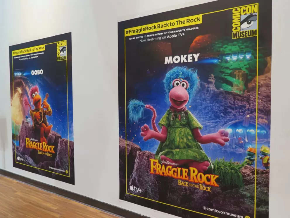 Giant Fraggle Rock posters on the wall. Kids like to imitate these. 