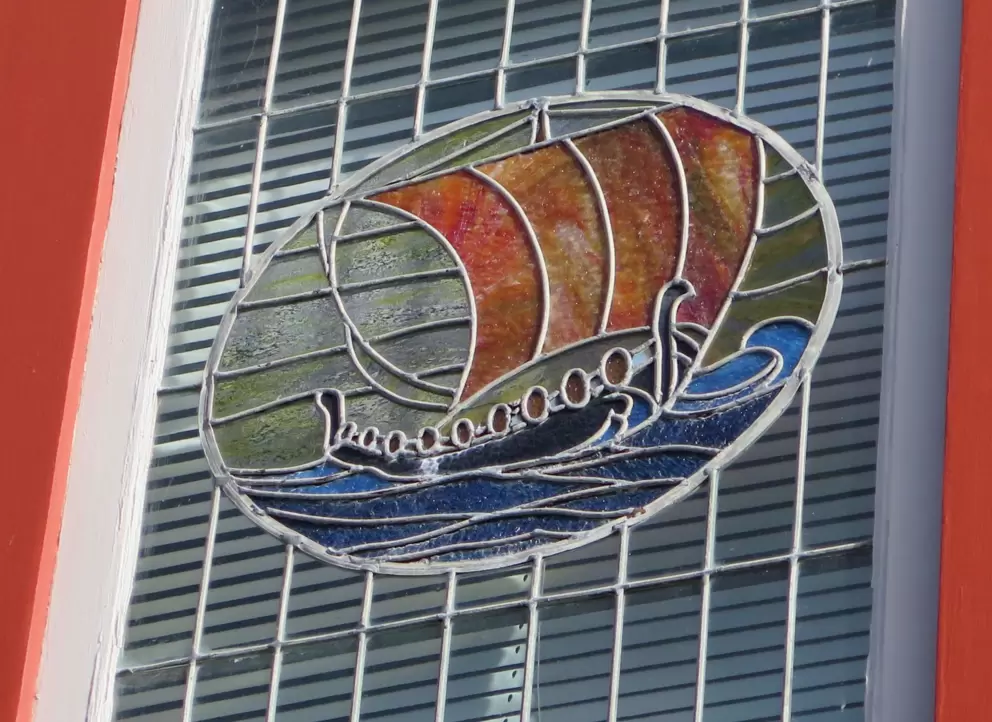 Stained glass ship.