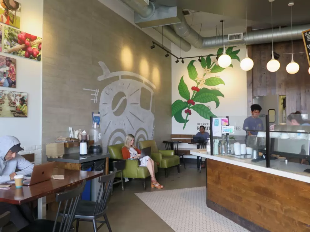Inside Bird Rock Coffee Roasters.