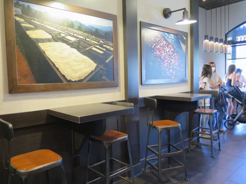 Seating inside Starbucks.