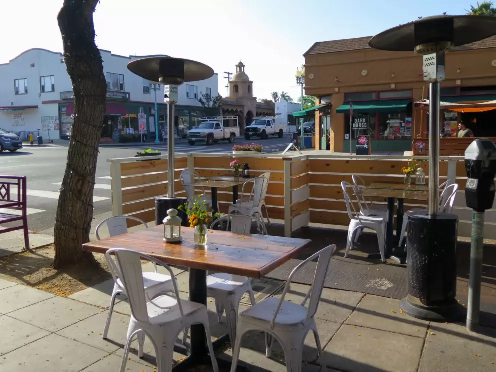 Outdoor seating at a cafe.