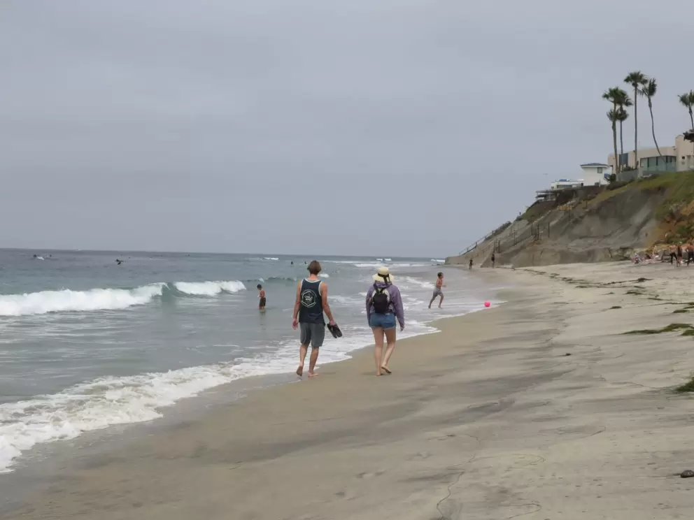 Walking along the shore.