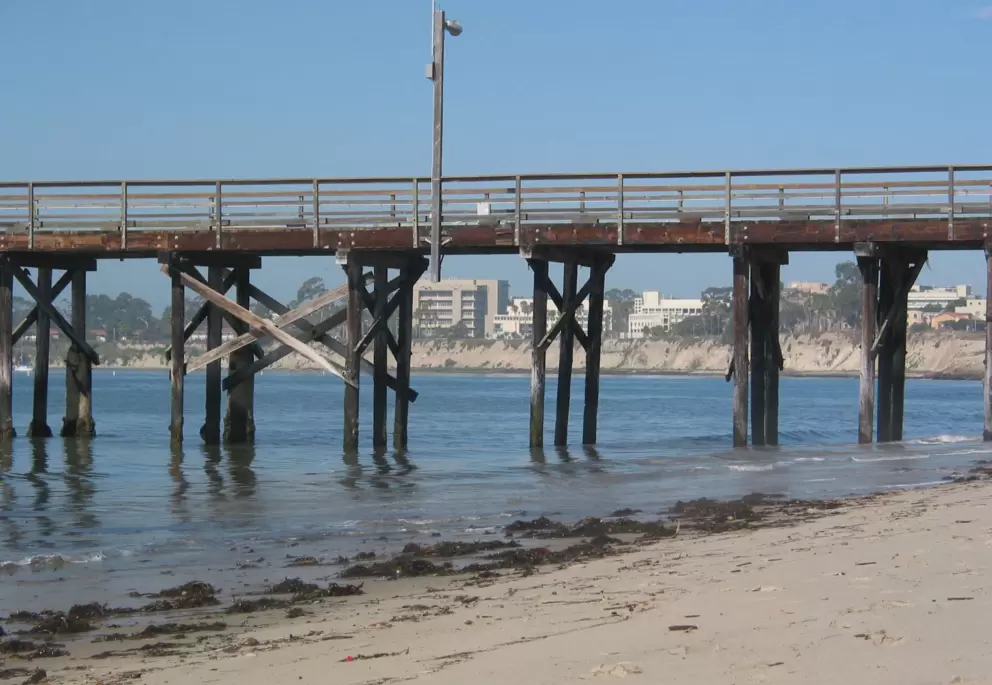Goleta Pier, with UCSB in the background.