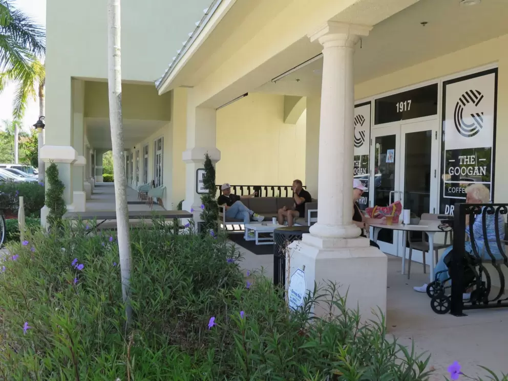 Sitting outside at The Googan Coffee. Five minutes drive away, to the south.