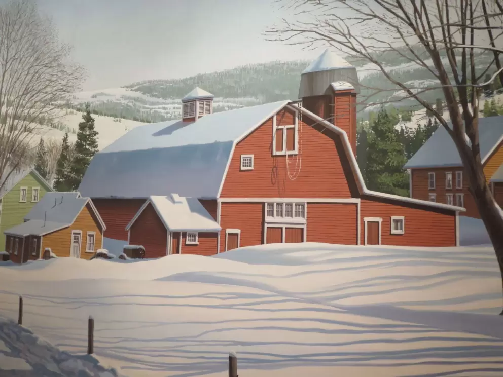 Bucolic snow scene, in Art of the Hollywood Backdrop exhibit. 