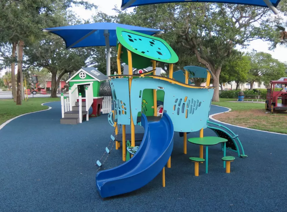 Slide at the musical toddler playground.