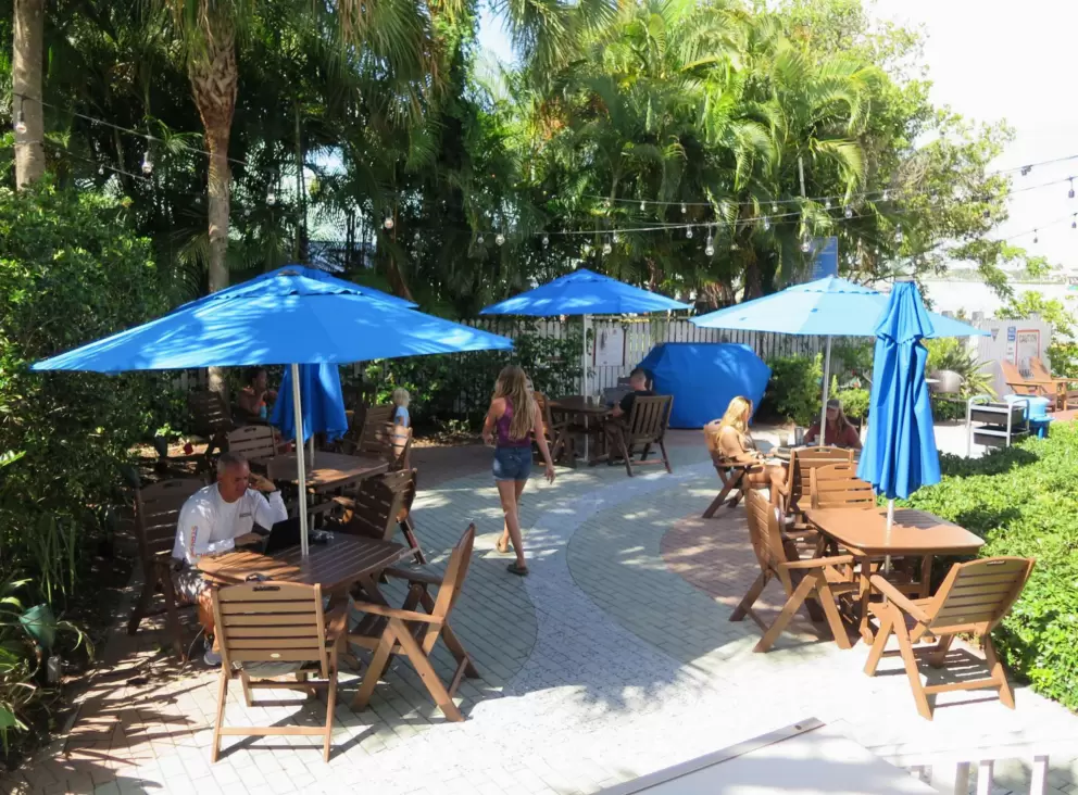 The side garden has plenty of seating.