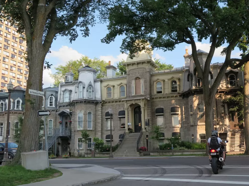 Rowhouses on Grande Allee where it meets Rue de l'Amerique Francaise. 