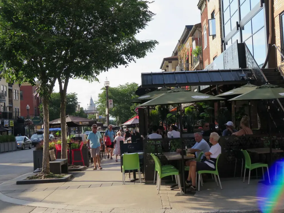 Sitting outside at a cafe.