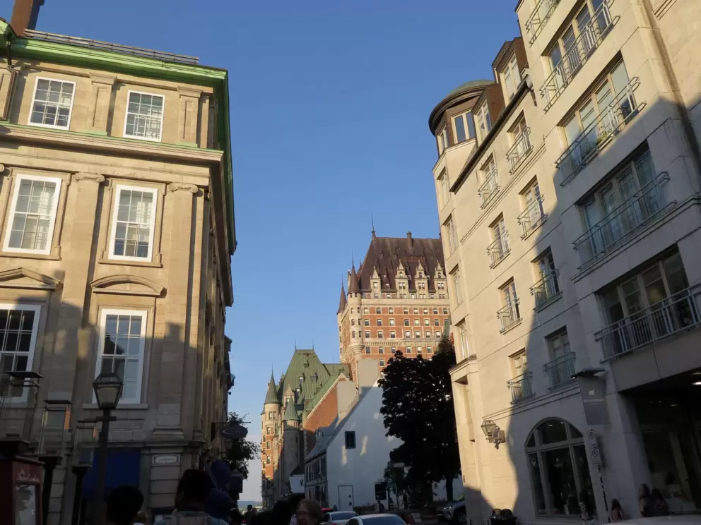 Looking at Chateau Frontenac from Rue Saint Louis. 