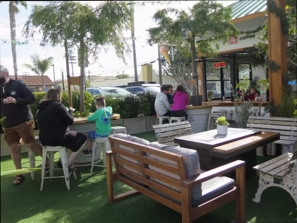 Sitting outside at Gelato 101. 