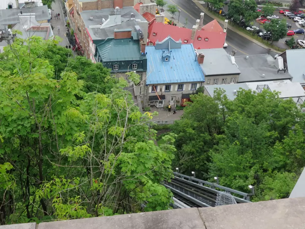 The funicular rails (lower portion of photo) going down the steep decline to Lower Town.