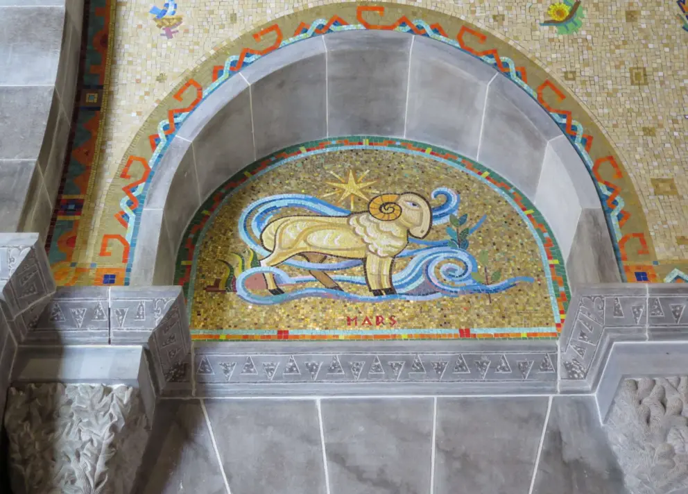 Ram mosaic, with whimsical waves. Mars, or the month of March.