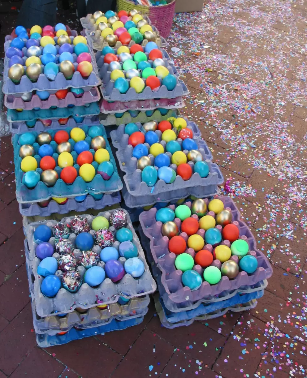Fiesta eggs and confetti, at the mercado during Fiesta week.